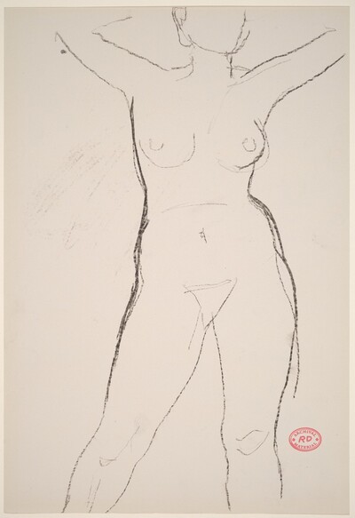 Untitled [standing female nude with arms raised]