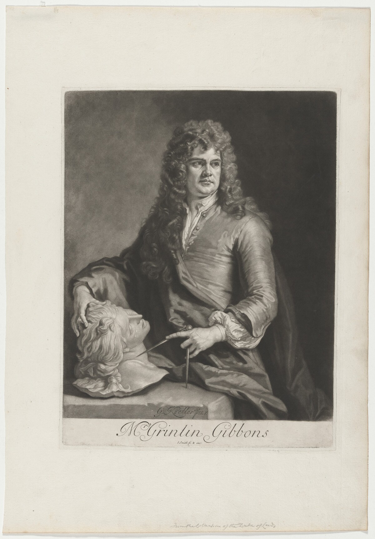 Grinling Gibbons, Wood Carver by John Smith after Sir Godfrey Kneller