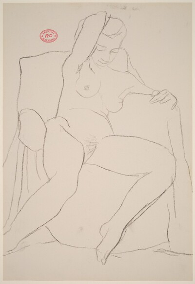Untitled [seated female nude with right arm behind her head]