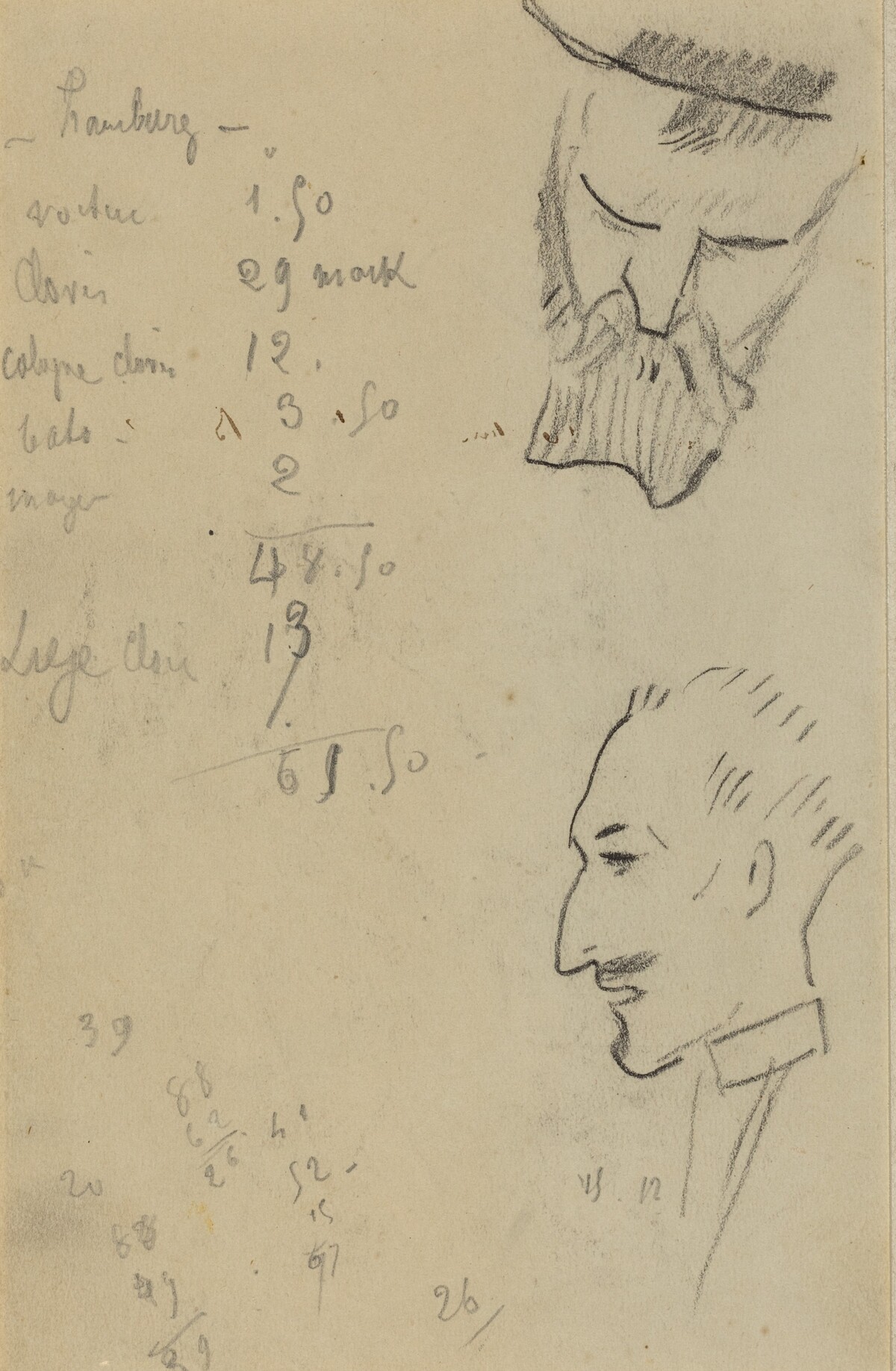 A Bearded Man and a Man in Profile [verso] by Paul Gauguin