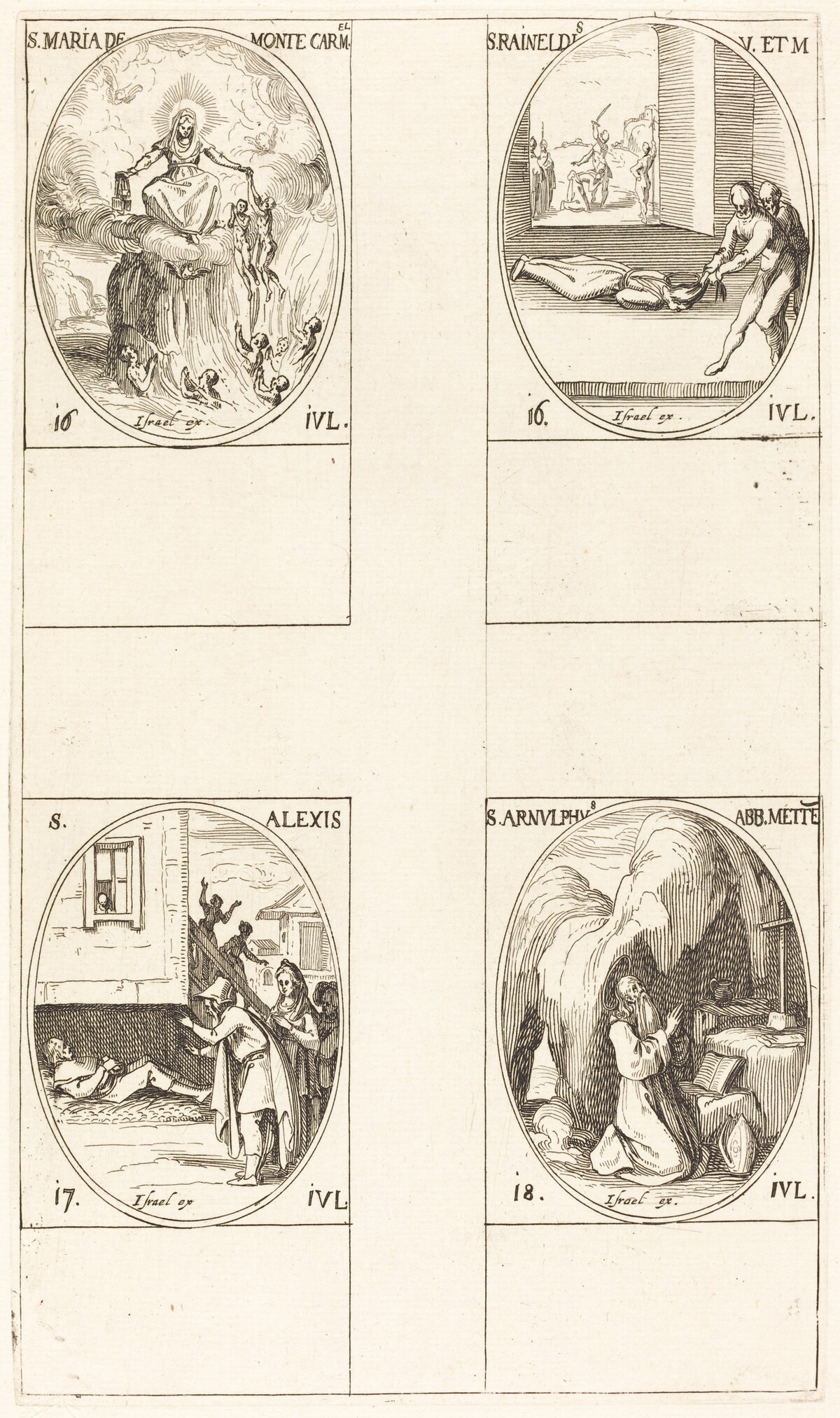 St. Mary of Mont Carmel; St. Raineldis; St. Alexis; St. Arnold of Metz by Jacques Callot