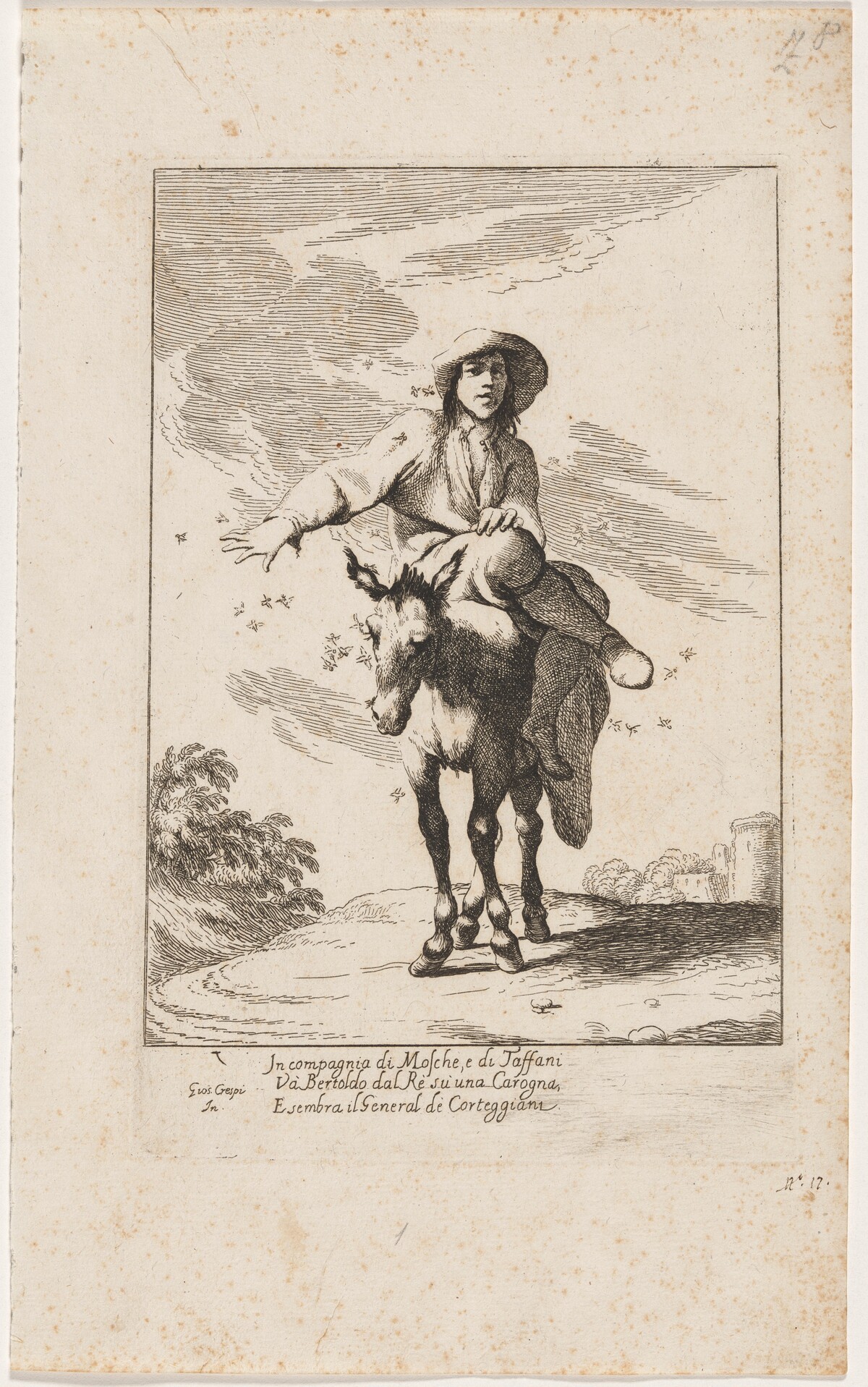 Bertoldo Riding a Donkey by Giuseppe Maria Crespi and Ludovico Mattioli
