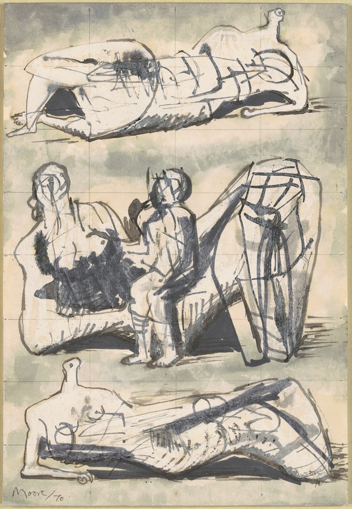 Three Studies of Reclining Figures by Henry Moore