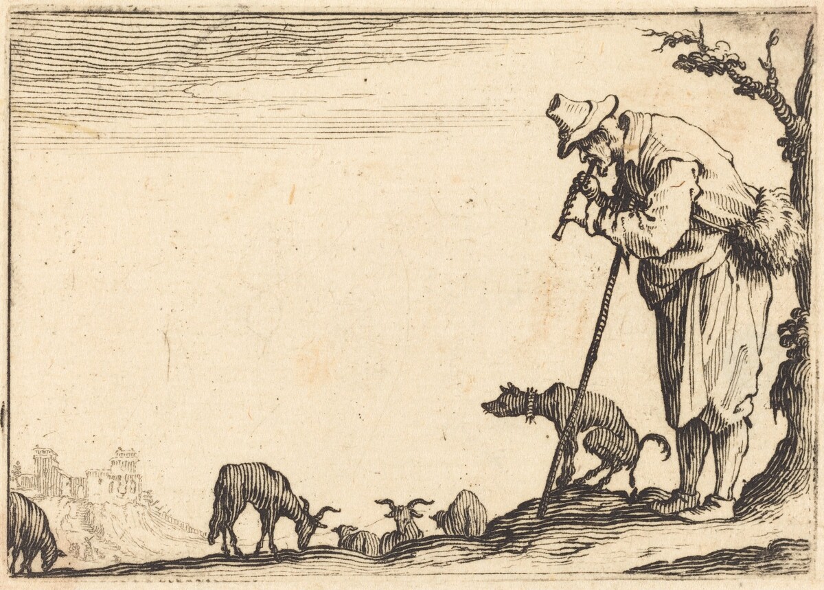 Shepherd Playing Flute by Jacques Callot