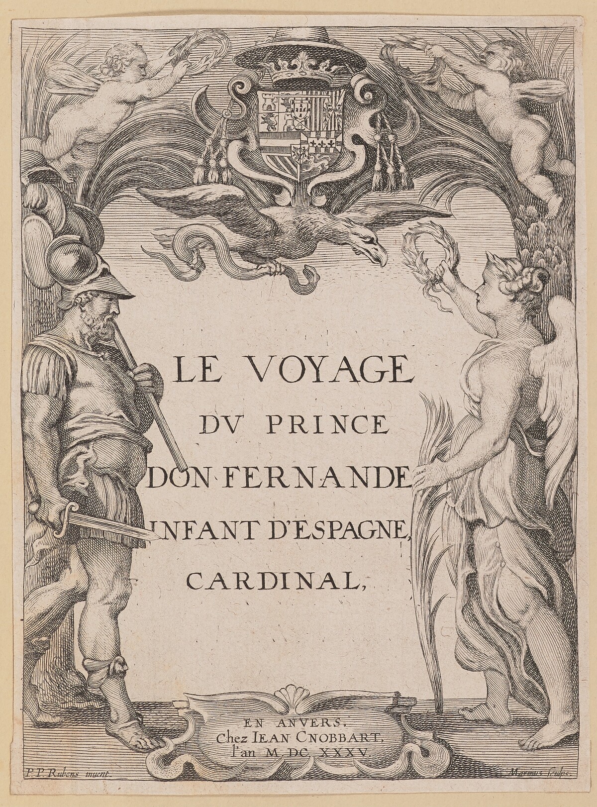 Title Page for Le Voyage Dv Prince Don Fernande Infant d'Espange, Cardinal by Ignatius Cornelis Marinus after Sir Peter Paul Rubens
