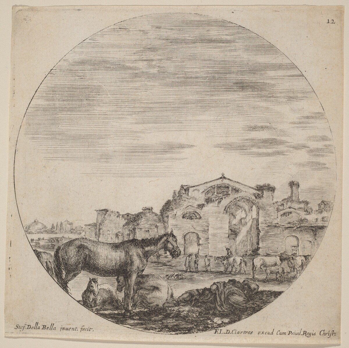 Baths of Diocletian and Shepherd Sleeping by Stefano Della Bella