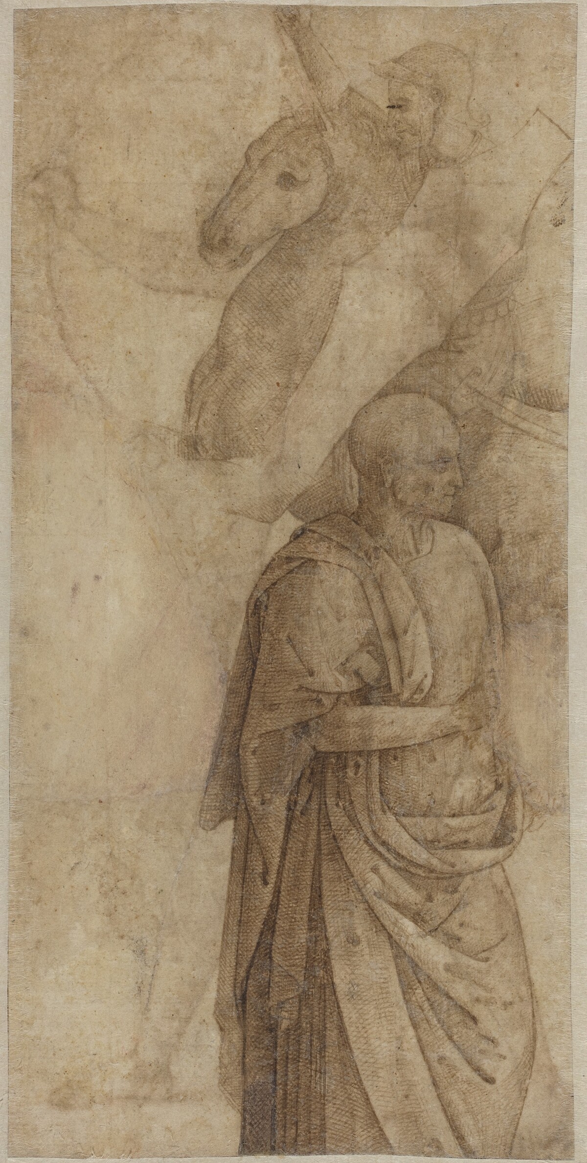 Rider and Standing Draped Man, after the Antique [verso] by Style of Pietro Perugino