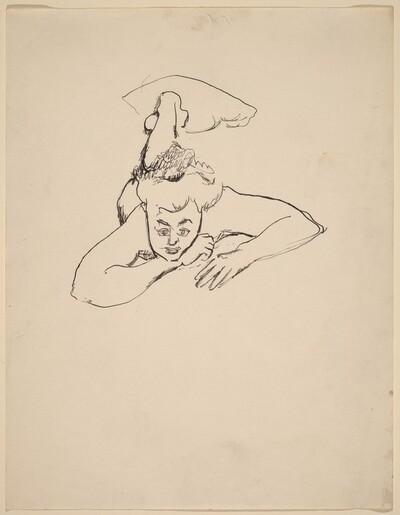 Nude Lying on Stomach, Head Raised to Viewer