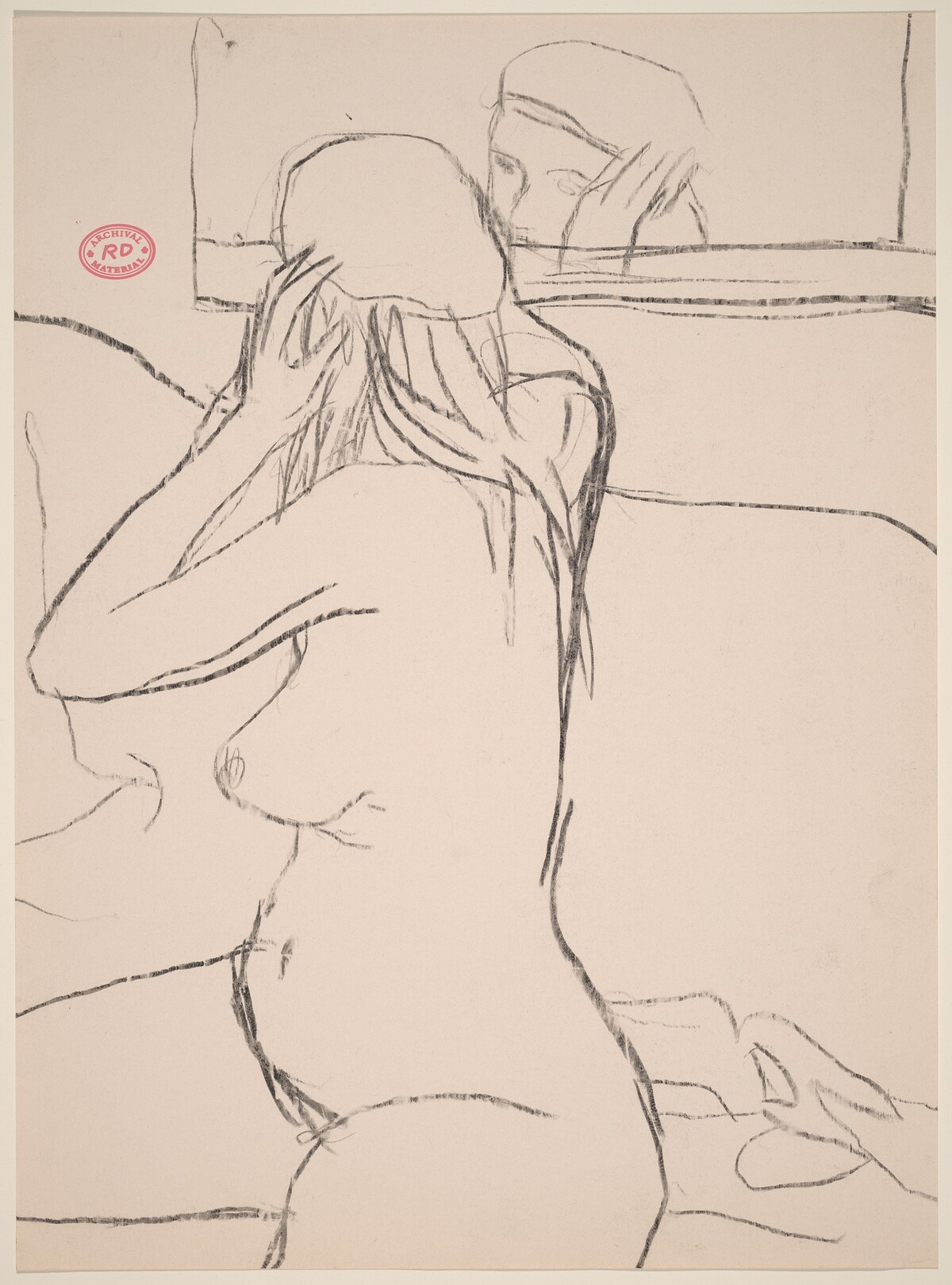 Untitled [female nude adjusting her cap in a mirror] by Richard Diebenkorn