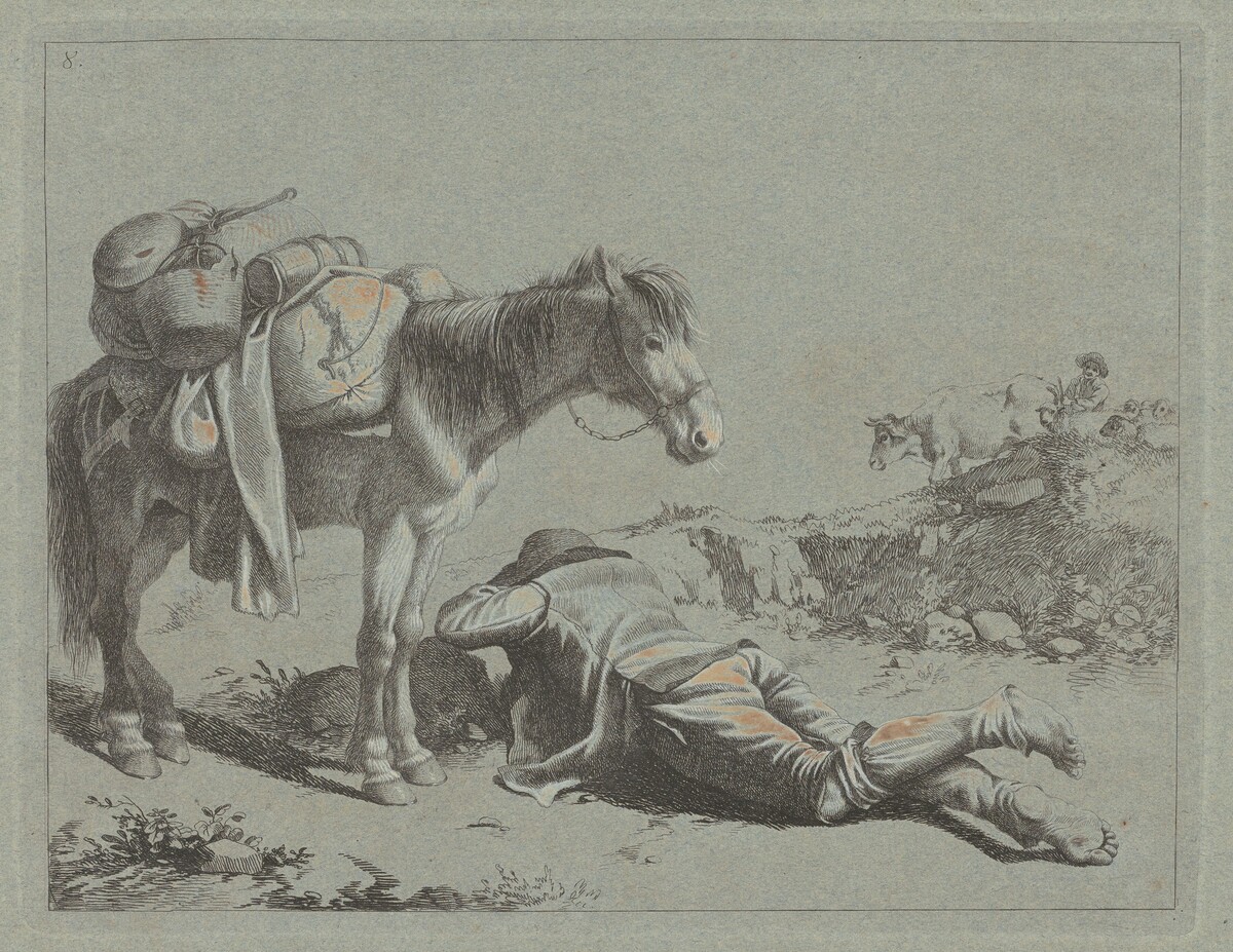 Shepherd in Repose near a Pack Horse by Francesco Londonio