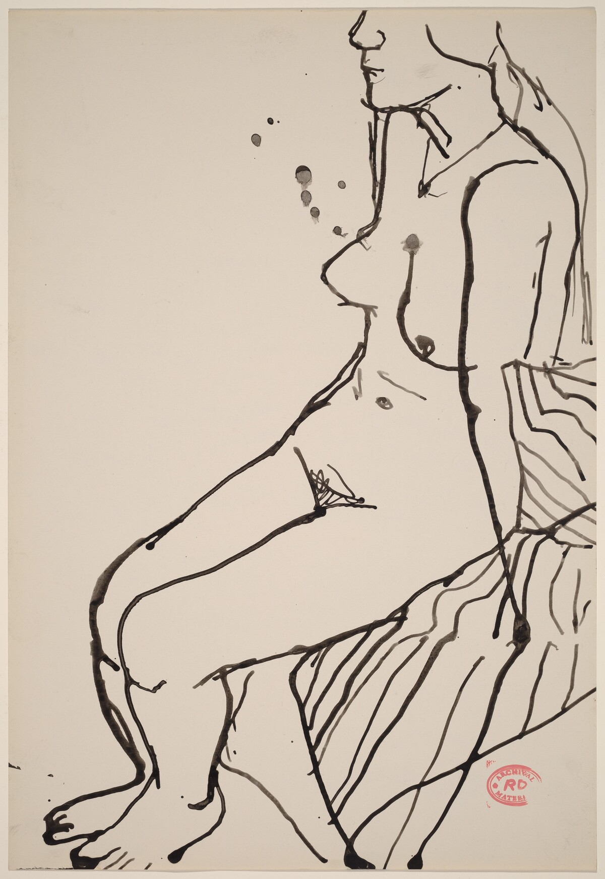 Untitled [female nude seated on striped fabric] by Richard Diebenkorn