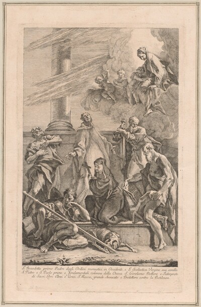 The Madonna and Child with Two Angels and Saints Scholastica, Benedict, Roch, Peter, Paul and Jerome