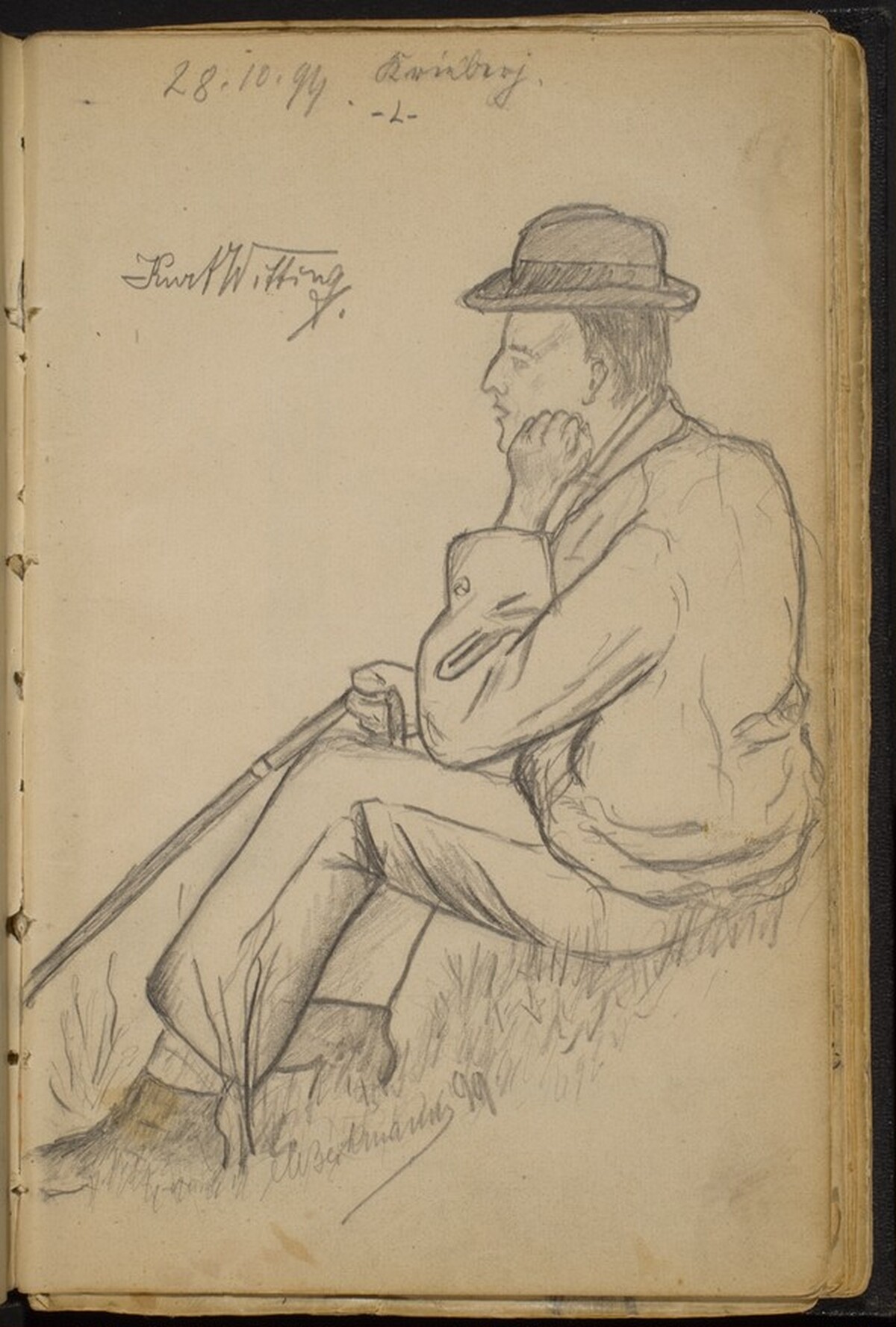 Man Seated on the Grass with a Cane by Max Beckmann