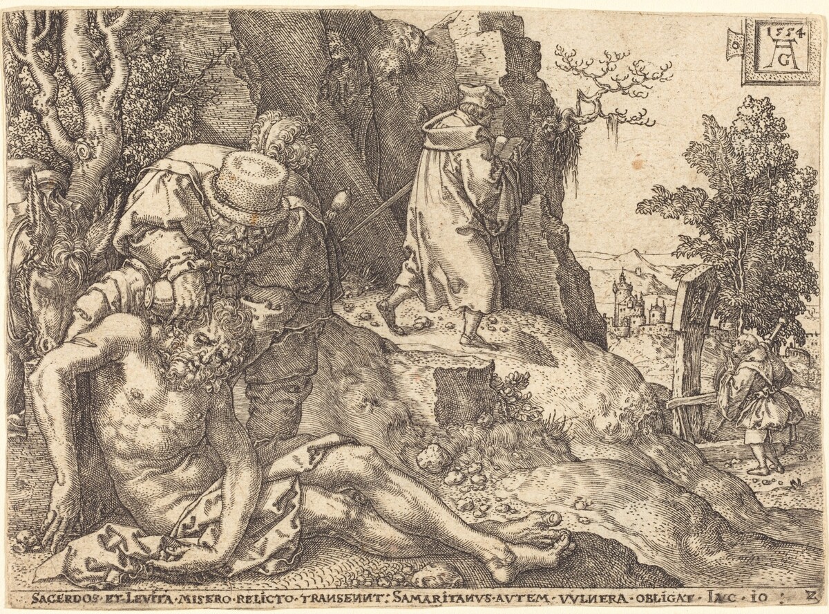 The Good Samaritan Ministering to the Traveler by Heinrich Aldegrever