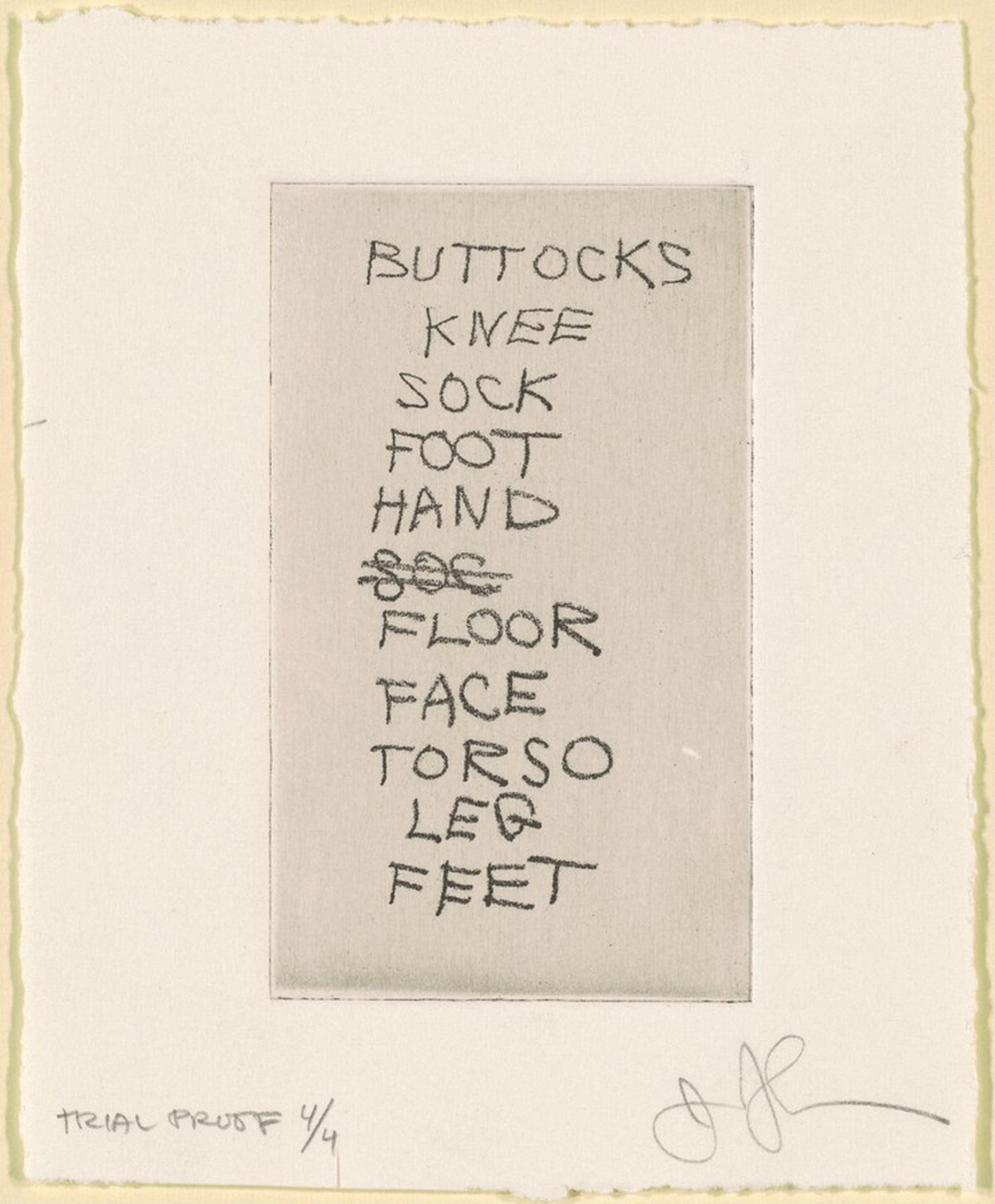 Buttocks/Knees/FootHandSockFloor/Face/Torso (little plates) [trial proof 4] by Jasper Johns