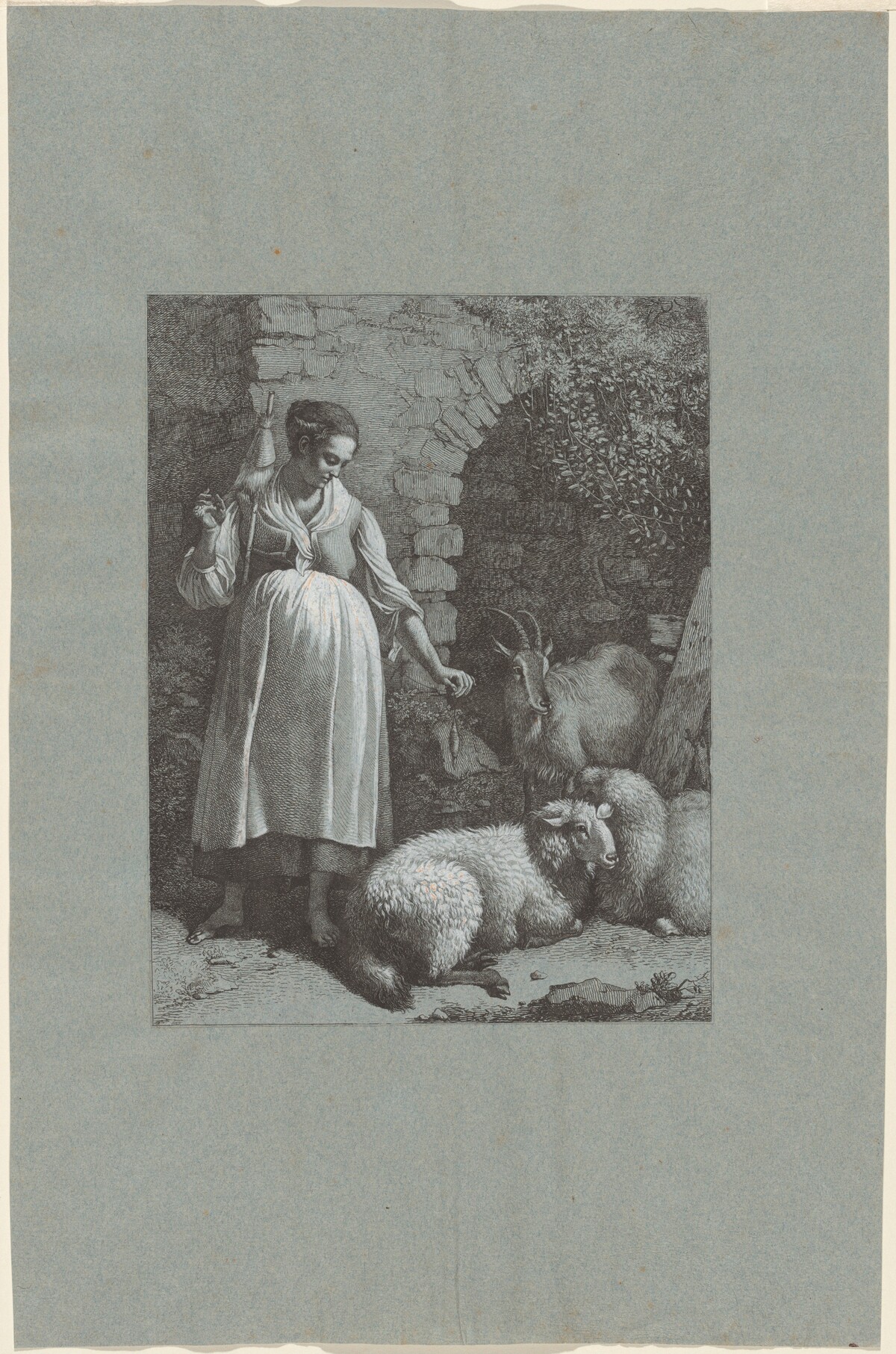 Woman Spinning Yarn by an Arch by Francesco Londonio
