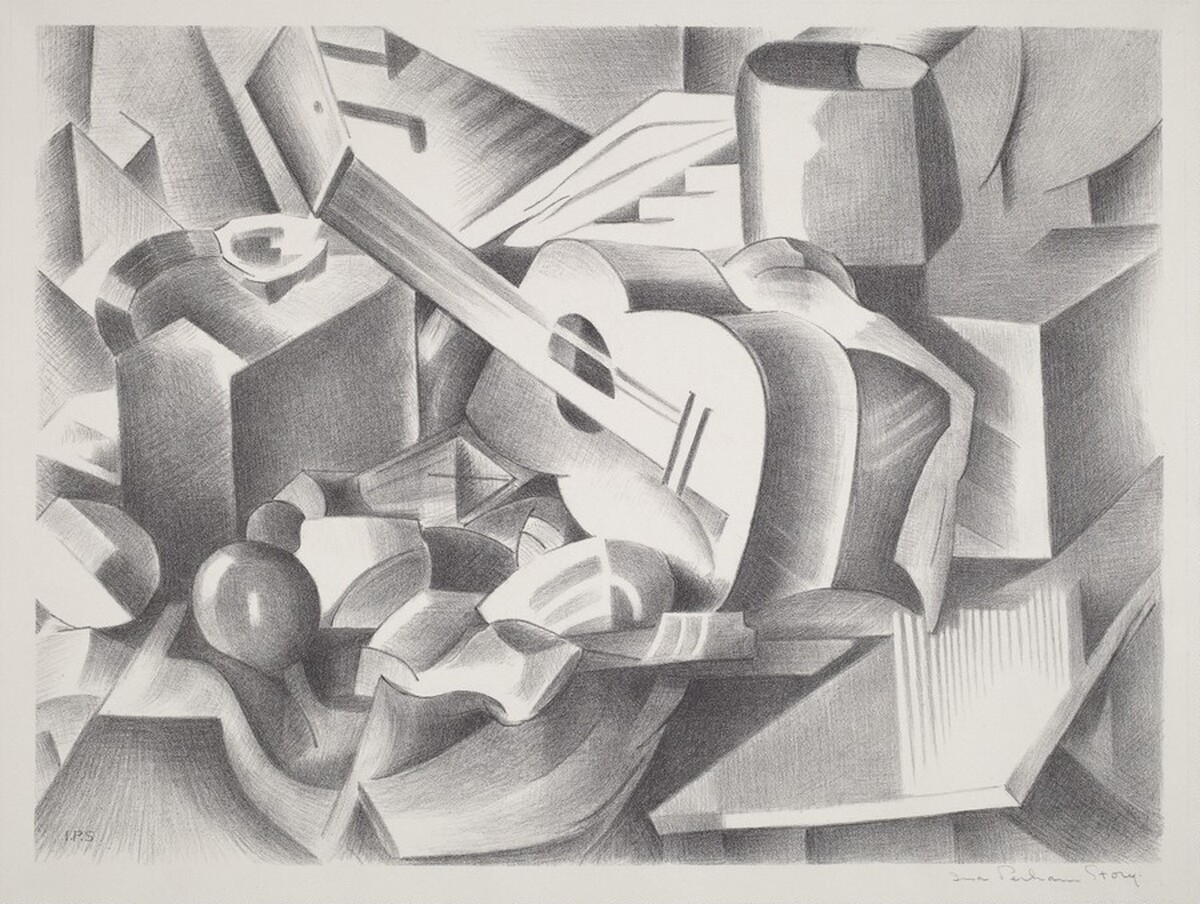 Untitled (Still Life with Guitar and Fruit) by Ina Perham Story