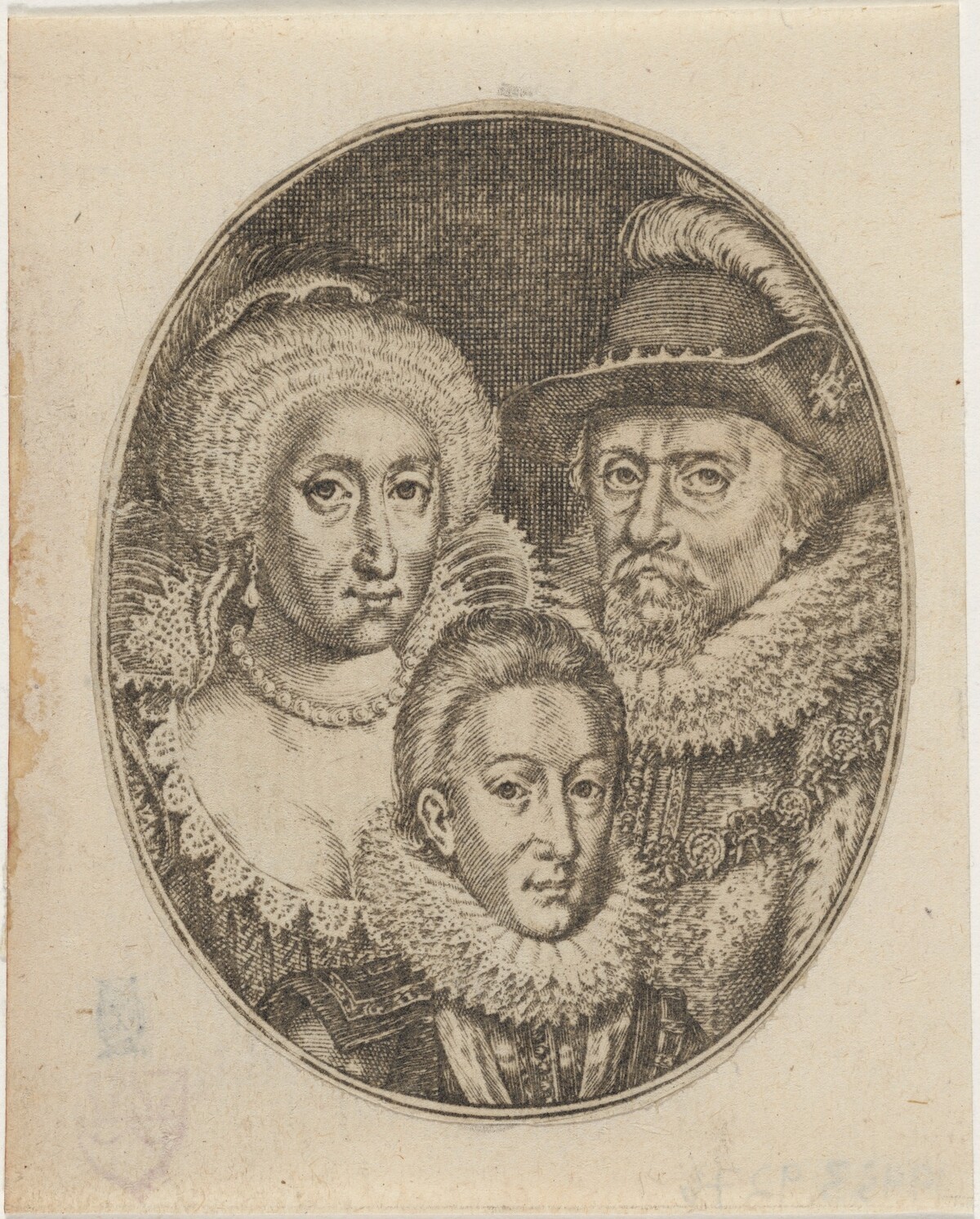 James I, Anne of Denmark, and Prince Charles by Simon de Passe