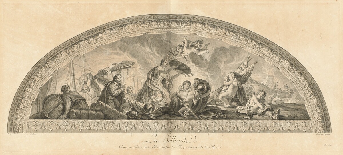 La Hollande Cintre du Salon de la Paix en face des Appartmens de la Reine (Holland, Center of the Salon of Peace Opposite the Queen's Apartments) [pl. 48] by Jean-Baptiste Massé (designer) and Louis Desplaces (engraver) after Charles Le Brun