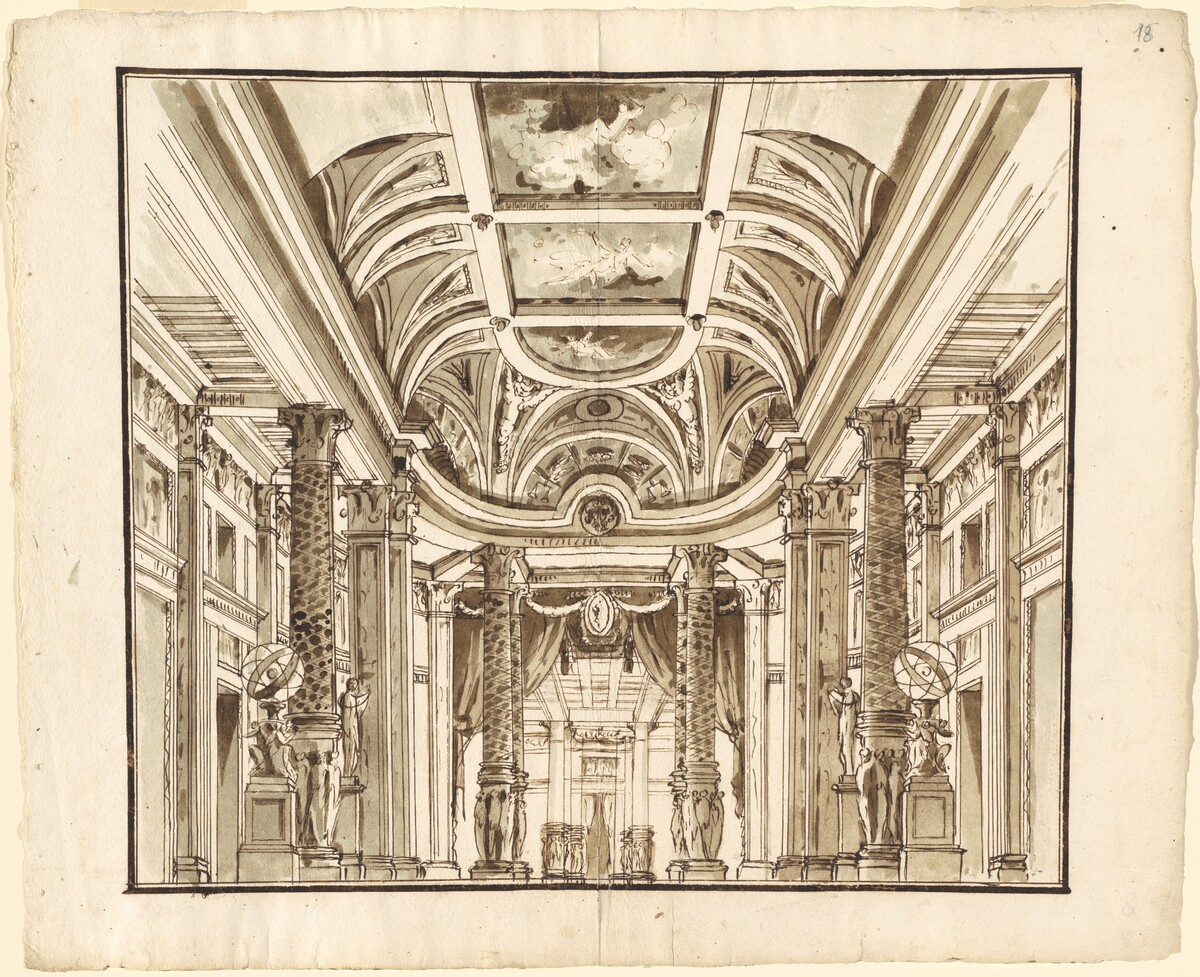 Fantasy of a Great Hall with Basketweave Columns by Pietro Gonzaga