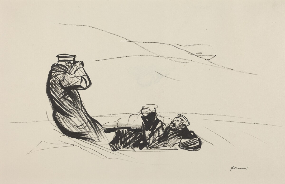 a) Looking for the Enemy (recto); b) Sketch for Looking for the Enemy (verso) by Jean-Louis Forain