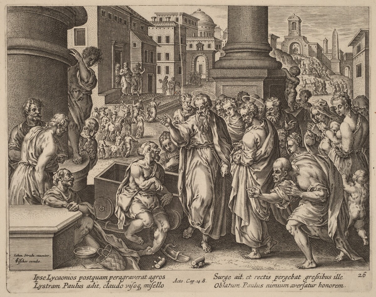 Saint Paul Heals the Lame Man at Lystra by Philip Galle after Jan van der Straet