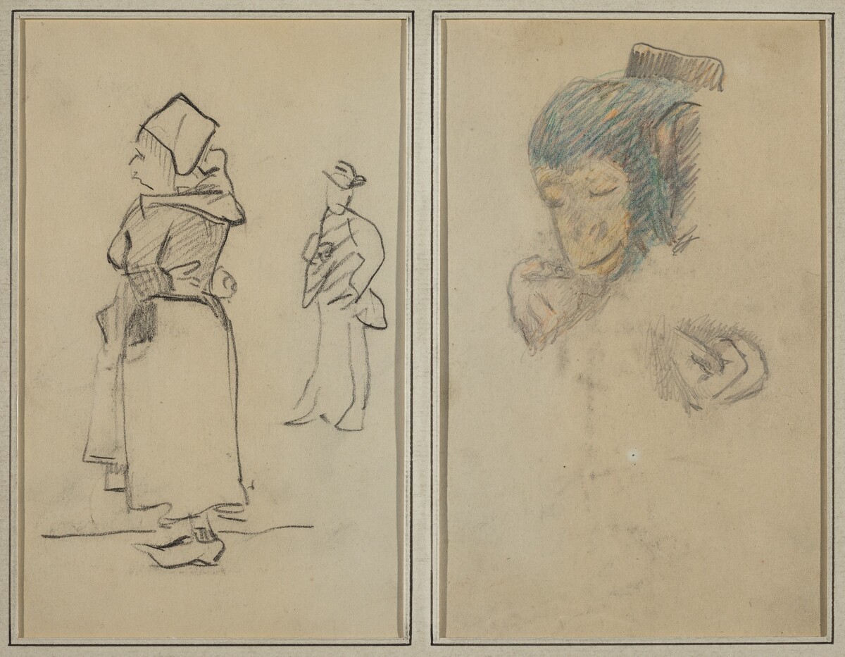 A Breton Woman and a Standing Man; Head and Hand of a Monkey [recto] by Paul Gauguin