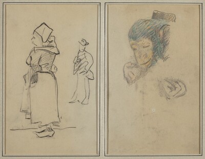 A Breton Woman and a Standing Man; Head and Hand of a Monkey [recto]