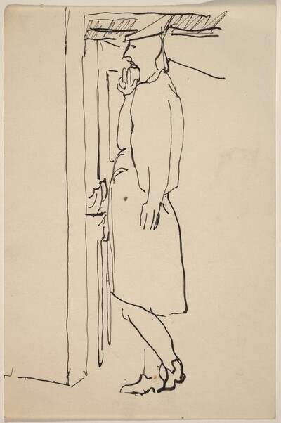 Woman with Hat Standing in an Interior, Turned to the Left