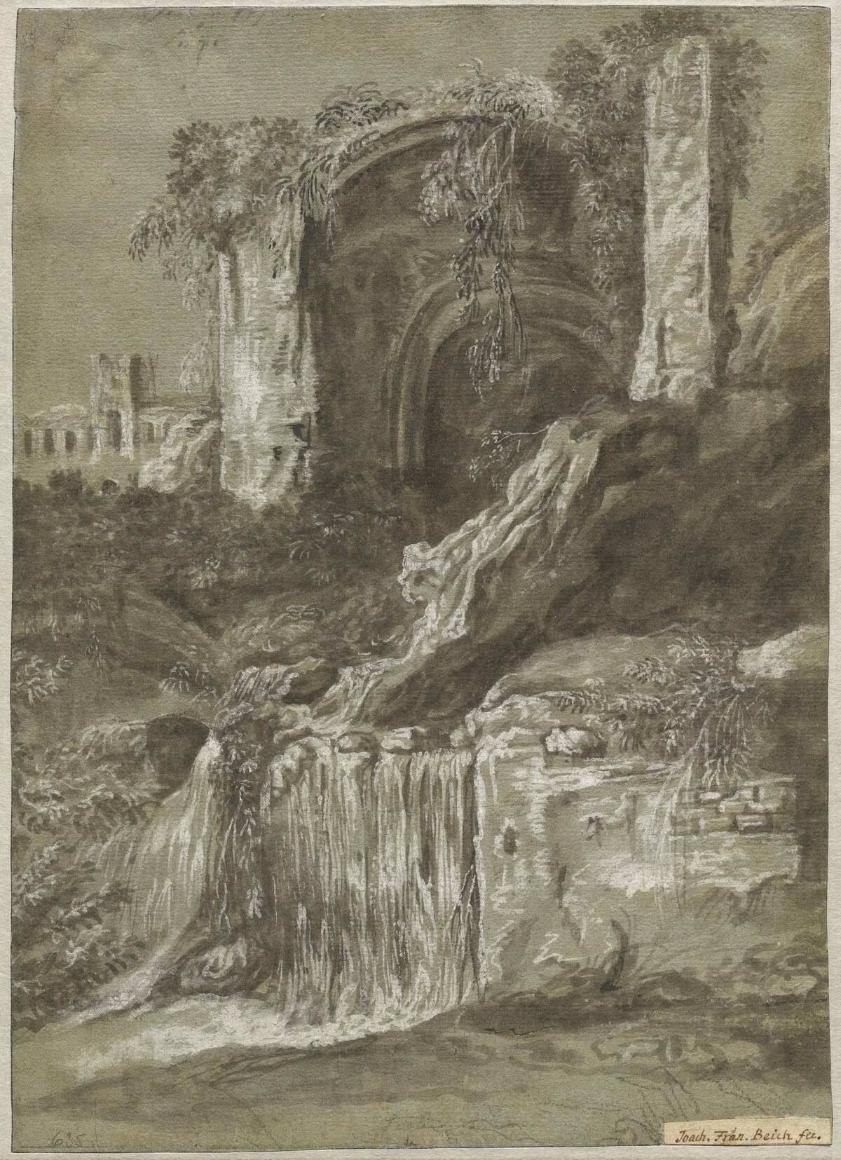 A Waterfall with Ruins (verso) by Joachim Franz Beich