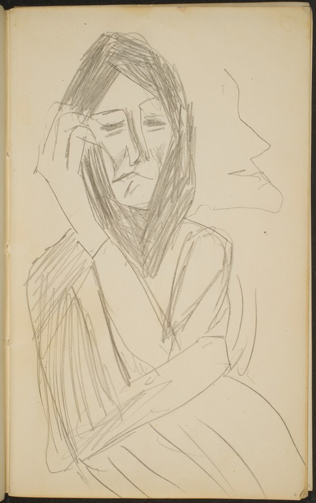 weibliche Figur mit Kopftuch und Profil im Hintergrund (Forlorn Figure with Headscarf and Profile) [p. 9] by Max Beckmann