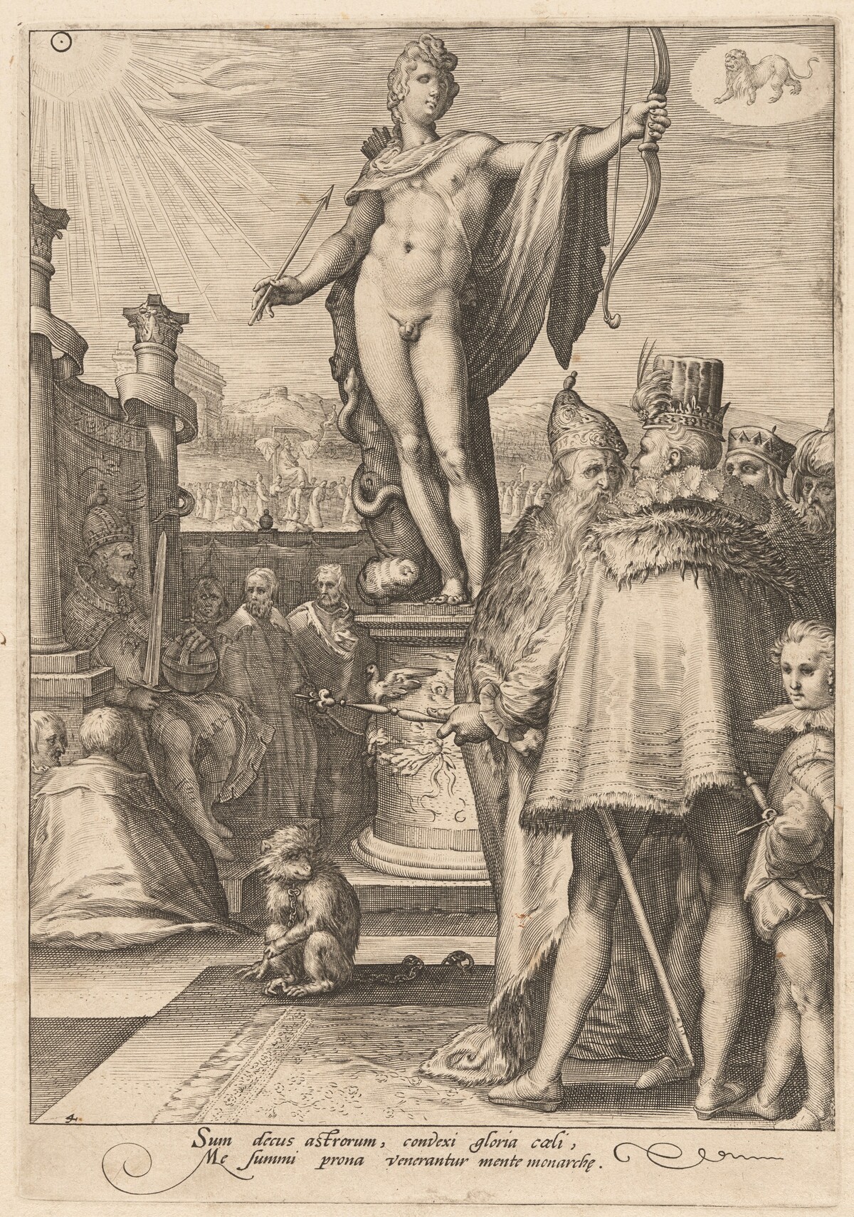 Apollo Presiding Over the Arts of Government by Jan Pietersz Saenredam, after Hendrick Goltzius