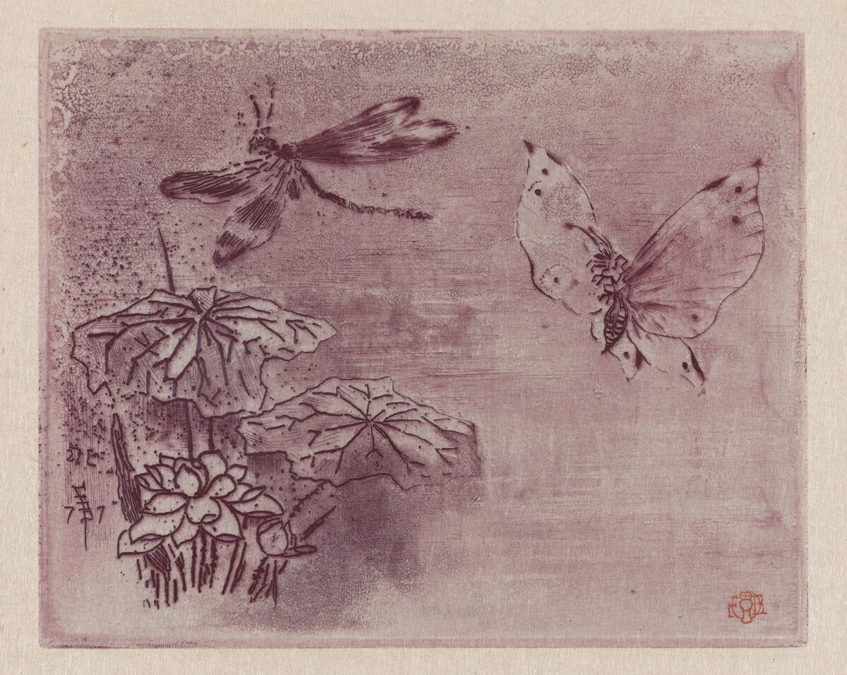Ex Libris with a Butterfly and Dragonfly by Félix-Hilaire Buhot