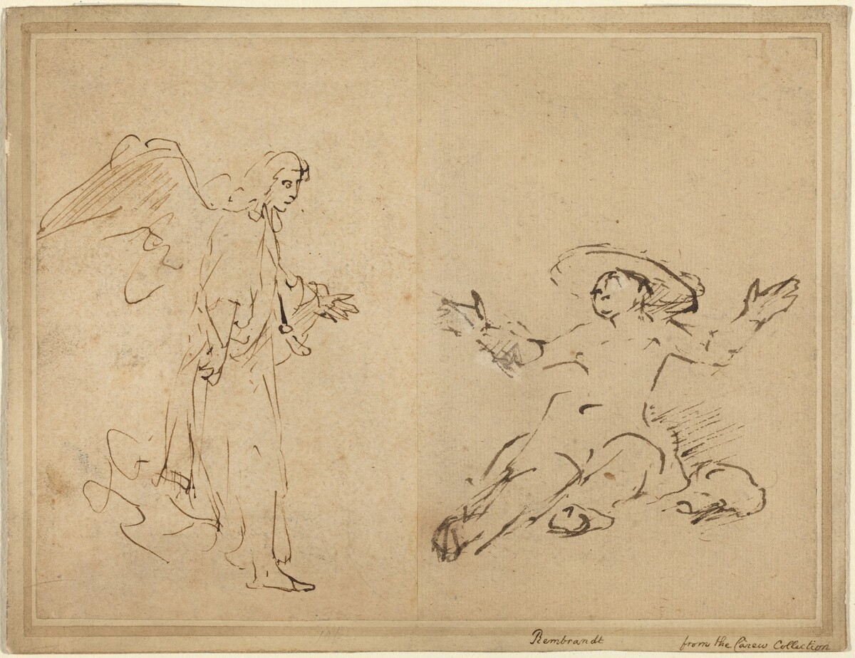 Hagar Seated at the Fountain by follower of Rembrandt van Rijn