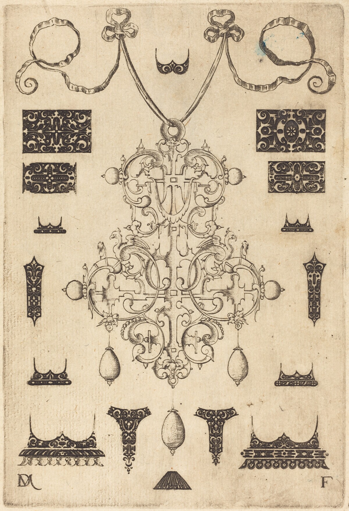 Large Pendant with Three Drops Below, Surrounded by Fifteen Different Studs by Daniel Mignot