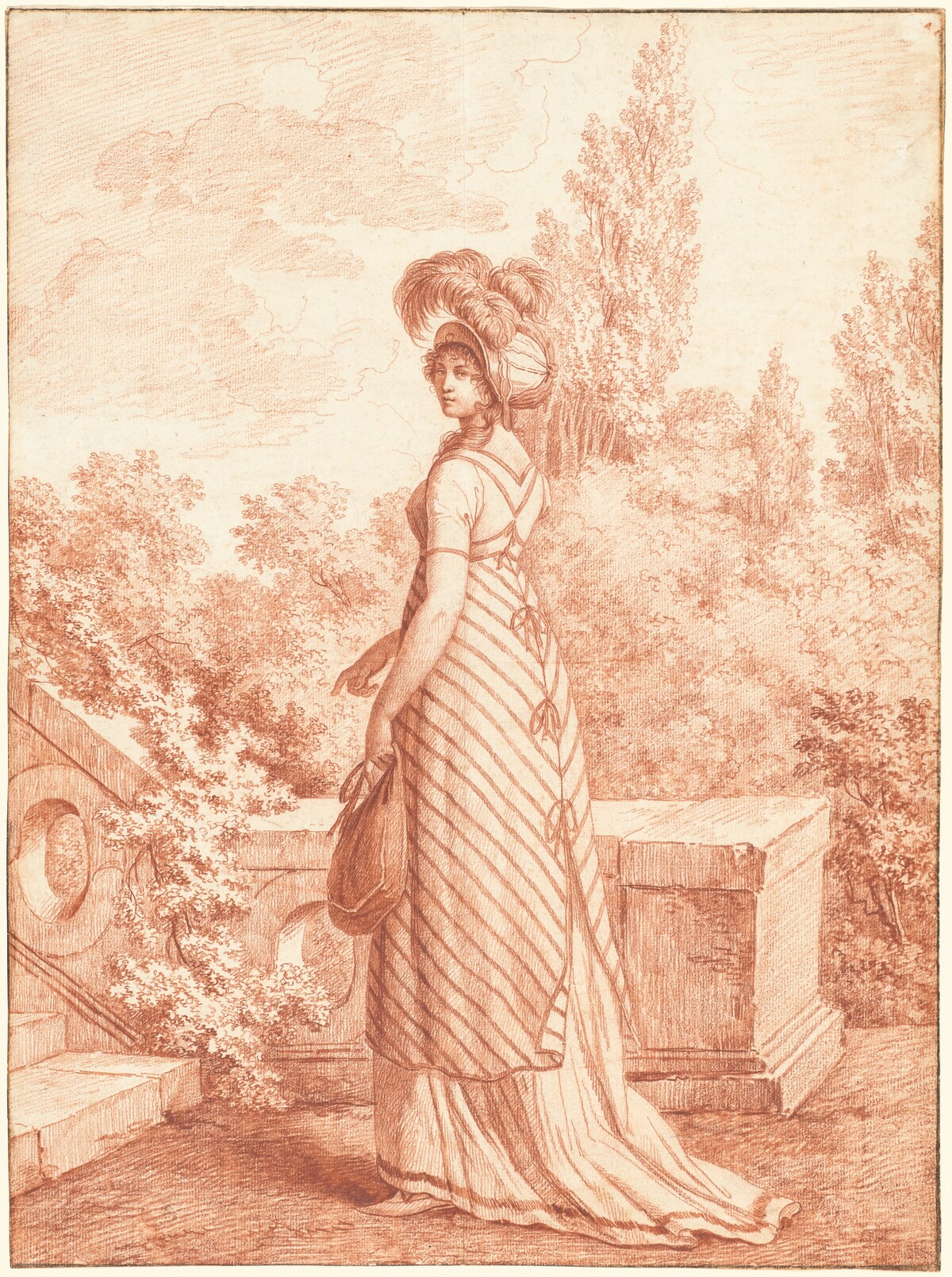 A Fashionable Woman Standing in a Park by Carle Vernet