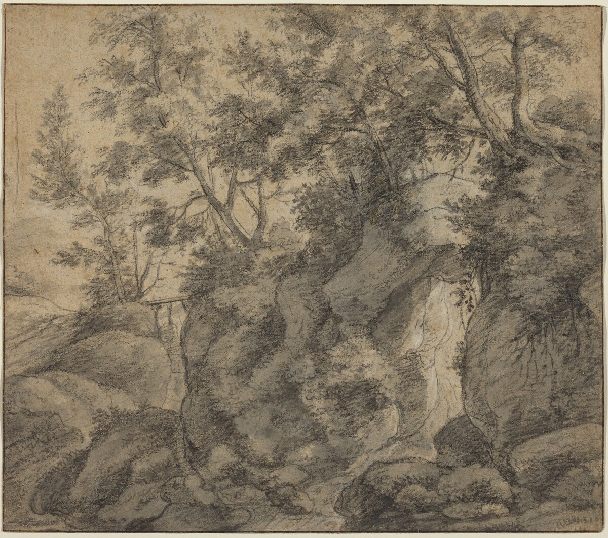Landscape with a Wooded Ravine by Anthonie Waterloo