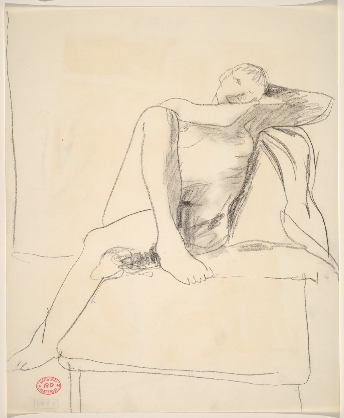 Untitled [female nude seated cross-legged on a stand] by Richard Diebenkorn