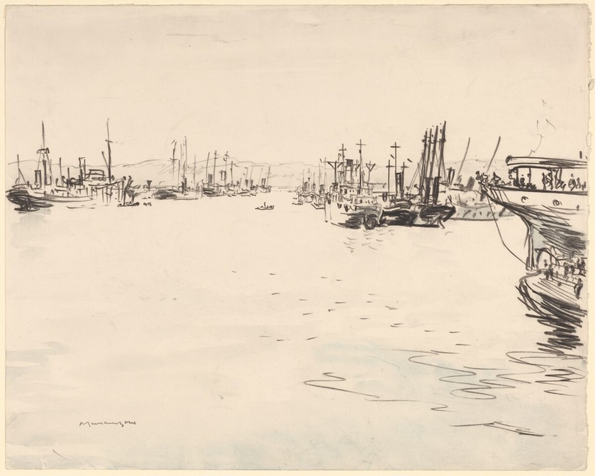 The Docks, Marseilles by Sir Muirhead Bone