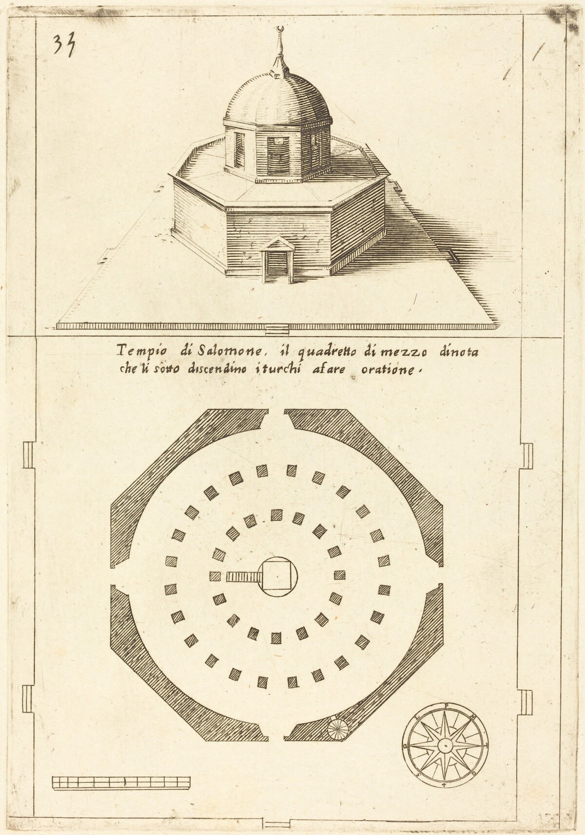 Plan and Rendering of the Temple of Solomon by Jacques Callot
