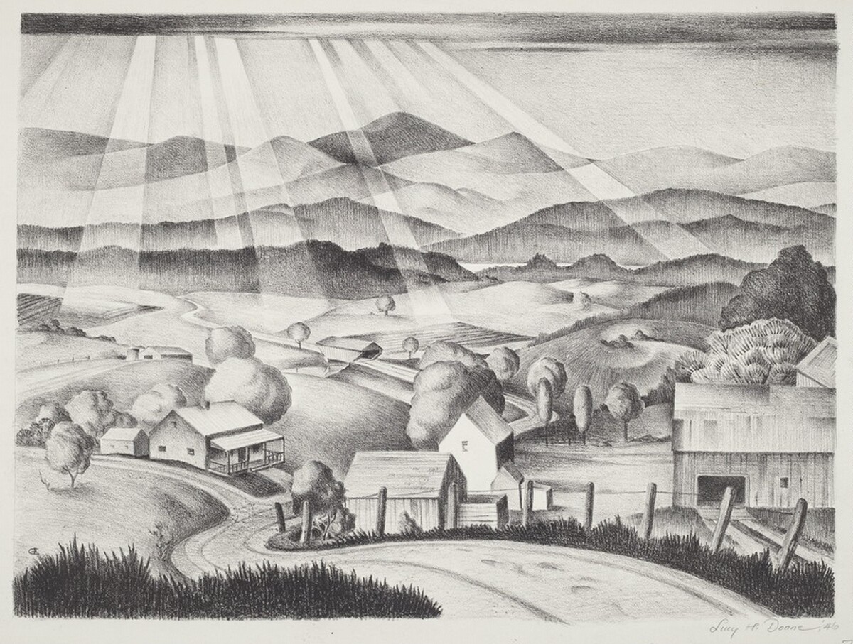 Untitled (Rural Landscape with Covered Bridge) by Lucy H. Doane