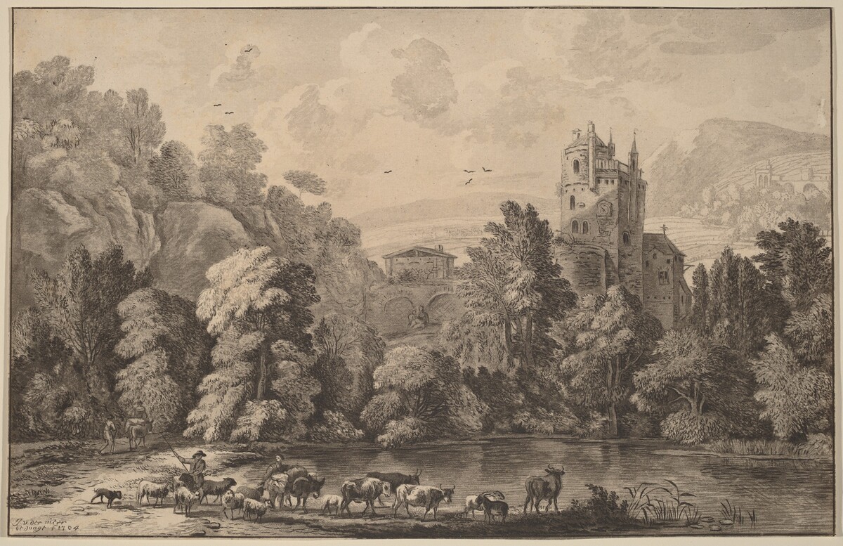 Valley with an Aged Castle by Cornelis Ploos van Amstel (editor) and Cornelis Brouwer (printmaker), after Jan van der Meer II