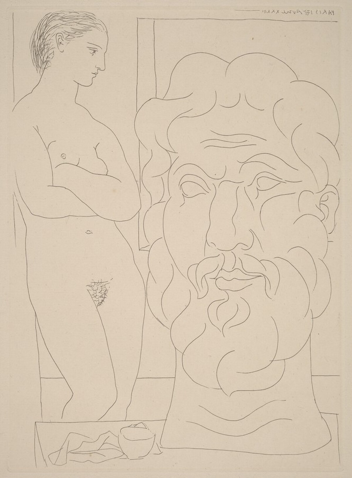Model and Large Sculpted Head (Modele et grande tete sculptee) by Pablo Picasso