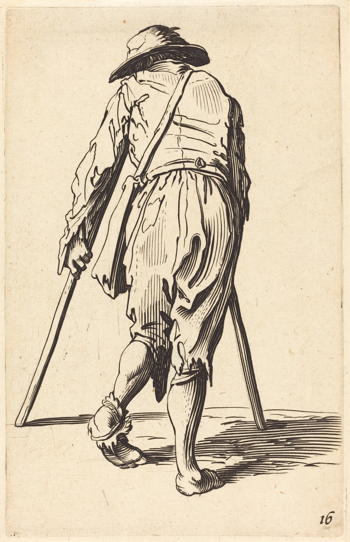 Beggar with Crutches and Hat, Back View by after Jacques Callot