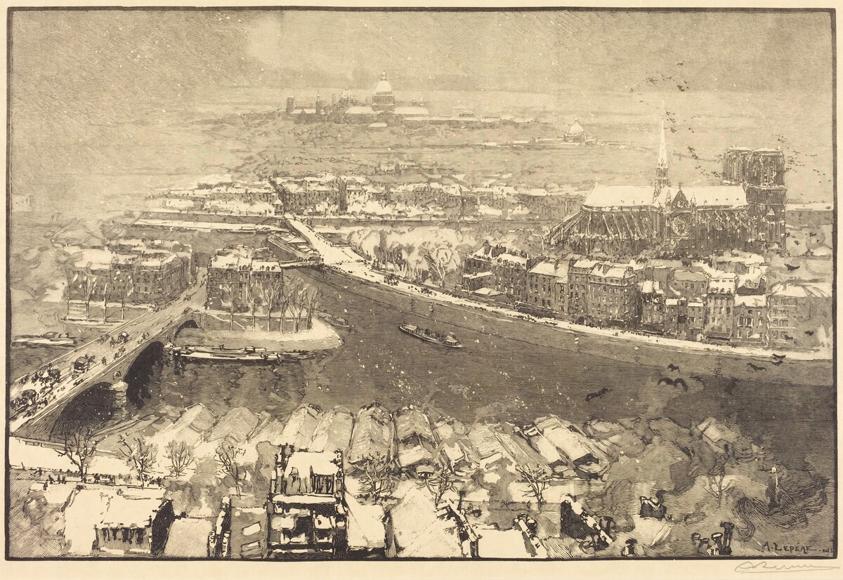 Paris under Snow, View from St.-Gervais (Paris sous la neige, vu du haut de St.-Gervaais) by Auguste Lepère