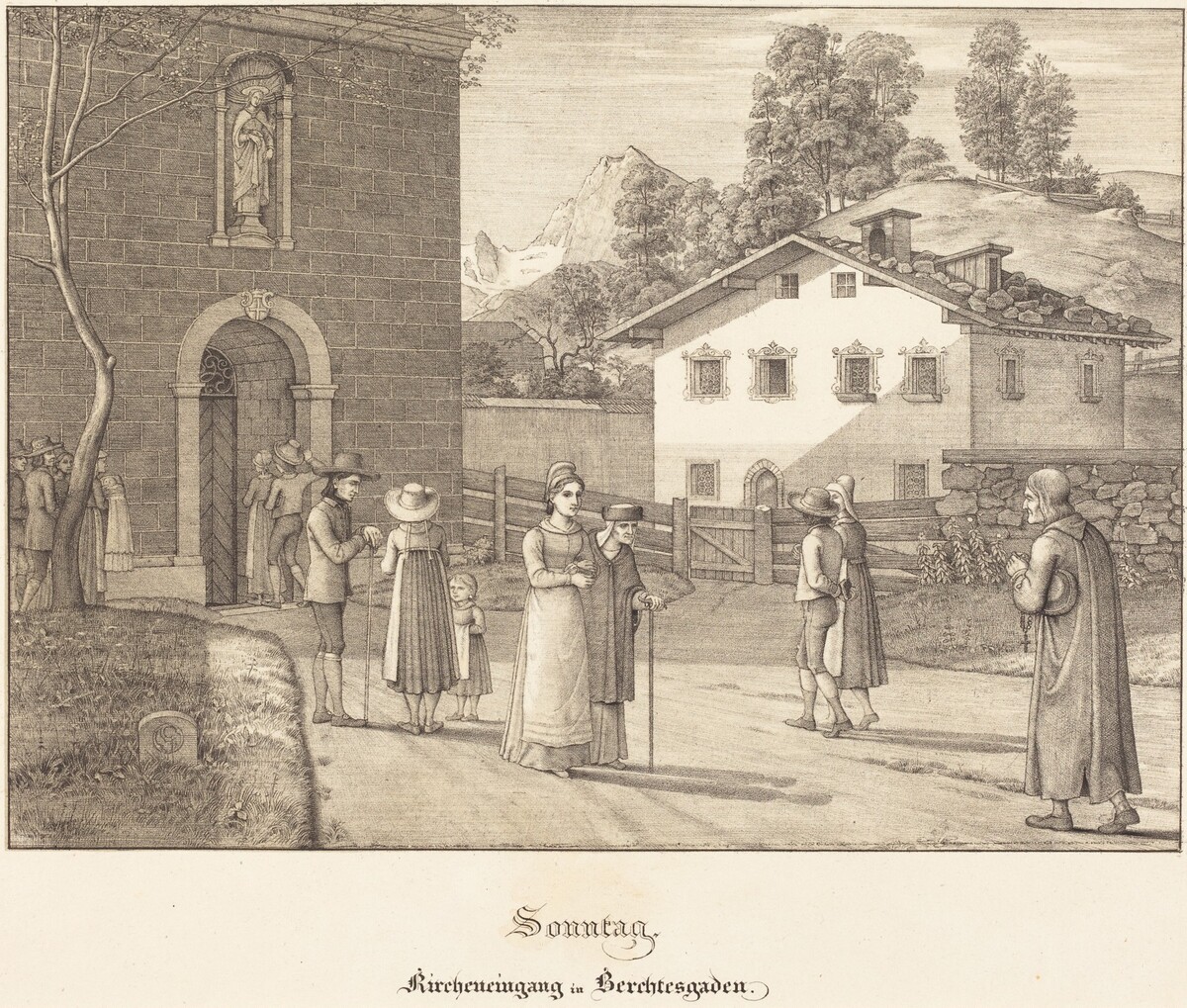 Sonntag - Kircheneingang in Berchtesgaden (Sunday - Going to Church near Berchtesgaden) by Ferdinand Olivier