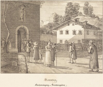 Sonntag - Kircheneingang in Berchtesgaden (Sunday - Going to Church near Berchtesgaden)