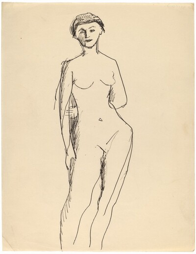 Frontal Nude Standing with Left Arm behind Back