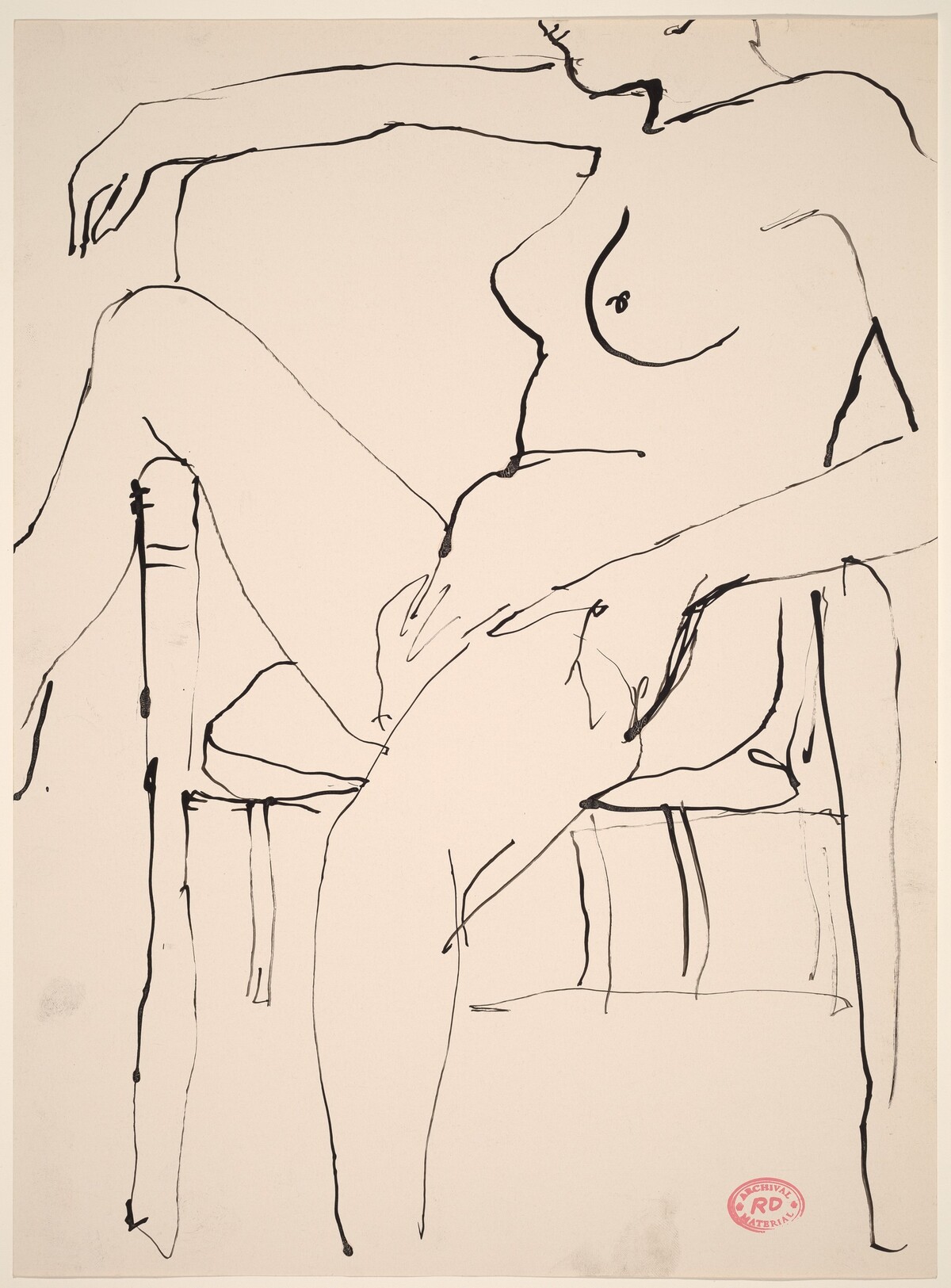Untitled [seated nude draping her right leg over a chair arm] by Richard Diebenkorn
