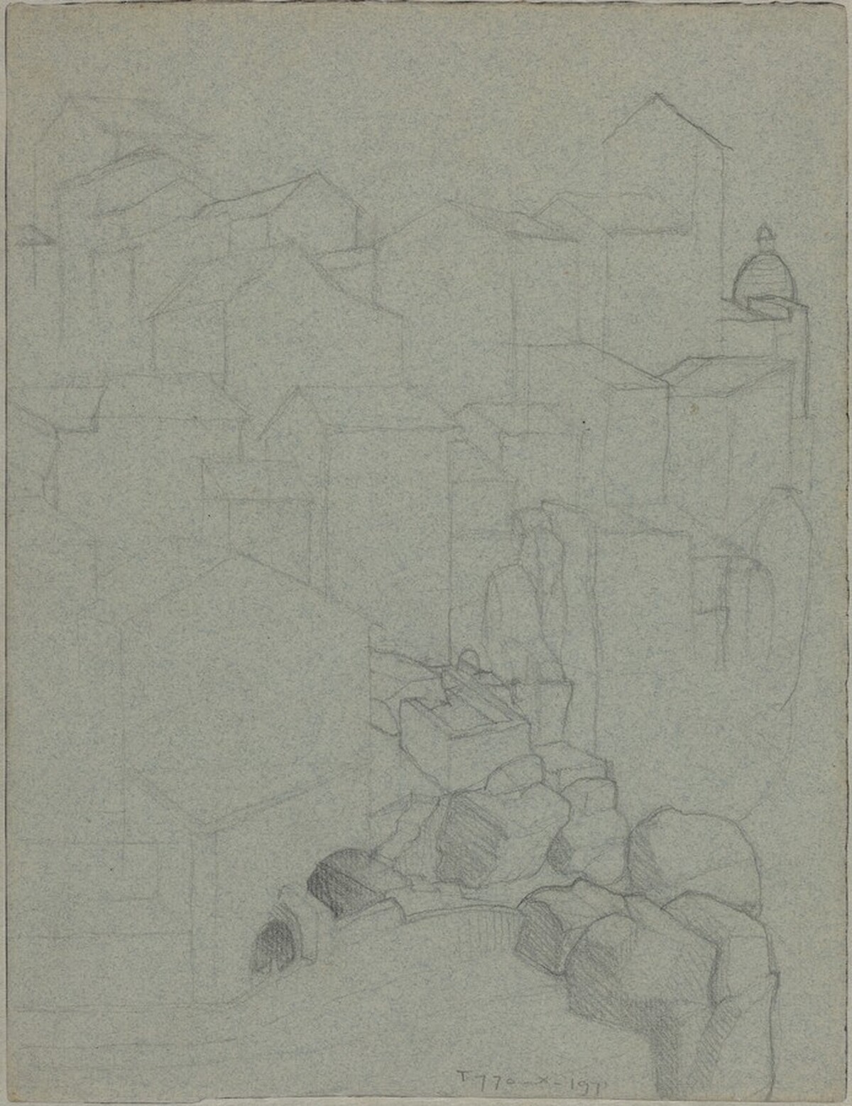 City with Rocks (verso) by M.C. Escher